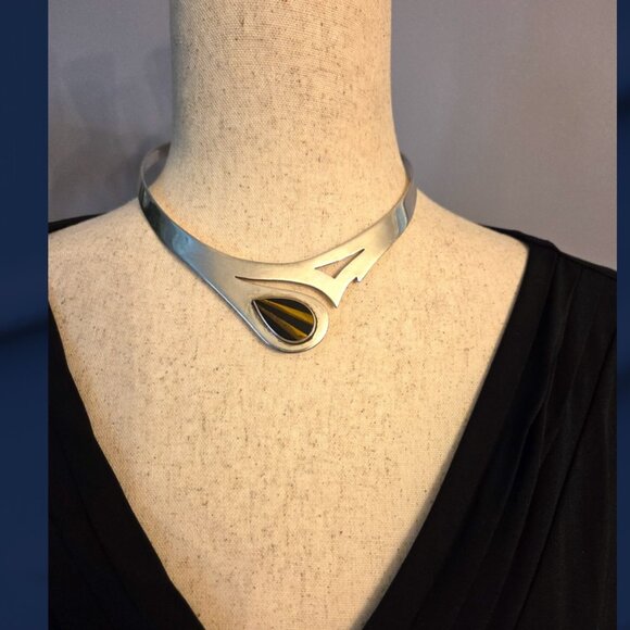 Vintage Mexico Modernist Collar Torque Necklace Sterling Silver TS-70 925 - Picture 1 of 5
